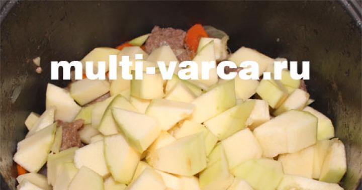 Кабачки с мясом и картошкой в мультиварке Тушеные кабачки с говядиной в мультиварке